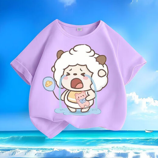 
Crying Lazy Sheep Summer New Printed Short Sleeve T-shirt for Men and Women Small and Medium Children's Short Sleeve T-shirts Pure Cotton Round Neck Casual Trend-SL Green-KX698 Lazy 150 [Suggested height 140-150 cm]