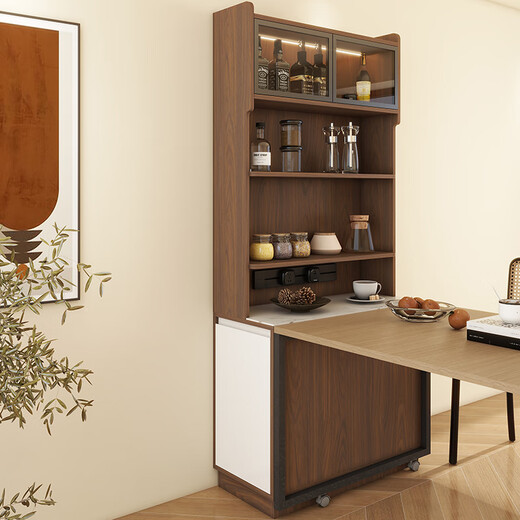 Yijuge solid wood second-hand ultra-thin sideboard storage cabinet dining table integrated side cabinet storage cabinet narrow island cabinet customization length 90 width 40 height 200 / deciduous walnut + white