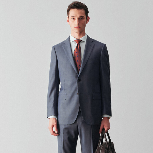 By Creations Pure Wool Textured Suit Men's Business Single-breasted Professional Commuting Formal Groom Wedding Dress Light Blue 48 For trousers size, please consult customer service for remarks