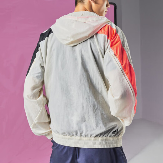 阿迪达斯 （adidas）外套男装夏季新款运动服梭织透气皮肤衣连帽上衣夹克H39836 H39836米色 M