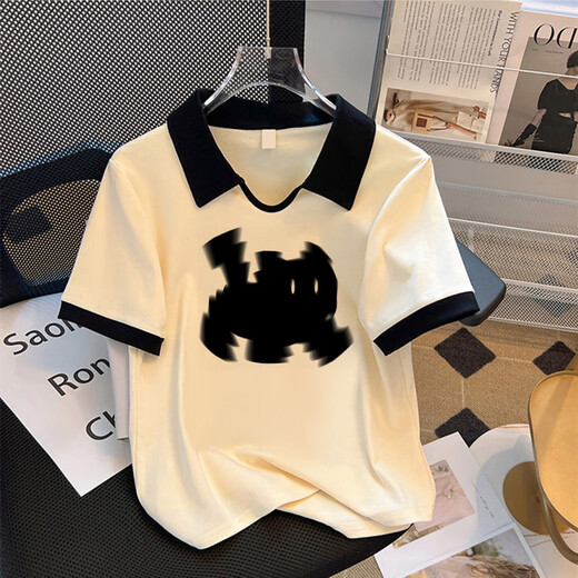 Jiaobifu Dongguan Humen Clothing Женская воротничка с передним плечом с коротким рукавом с коротким рукавом 2025 лето Гуанчжоу Тринадцать линий женская одежда Большой размер Pol Apricot Color (9901) S