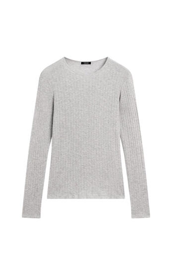 Massimo Dutti discount upgrade 2026 women's slim fit and versatile hollow cotton blended long-sleeved T-shirt 06261205 light gray XL (CN 175/100A)