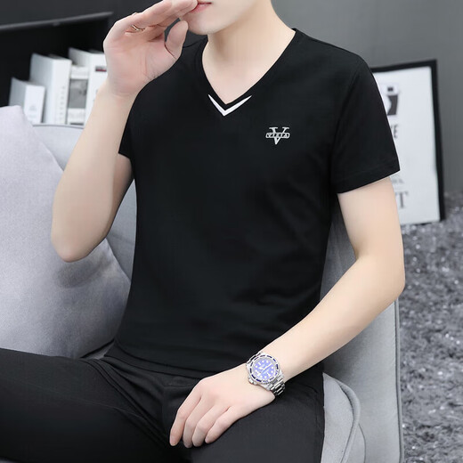 Siete Wolf Square Ship Store Flag Summer en V Summer's Camiseta de manga corta para hombres Slim y versátil transpirable Sensante de hielo Camisa de base hermosa Base blanca Q691 L de manga corta L de manga corta L