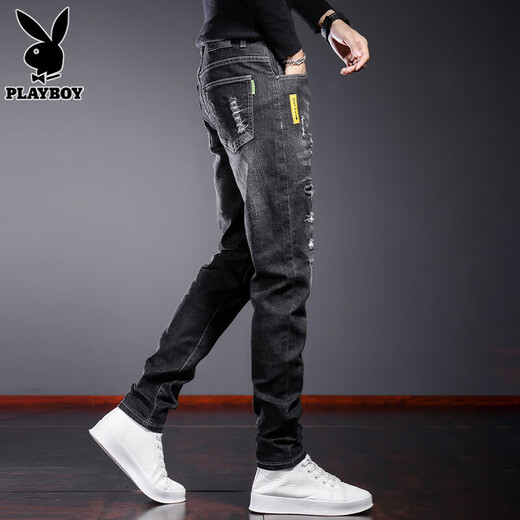 Playboy (playboy) Jeans Spring et automne 2025 NOUVELLE marque de mode pantalon droit lâche Men haut de gamme Pantalon occasionnel de mode polyvalente Men X-2146HH6636 noir 31