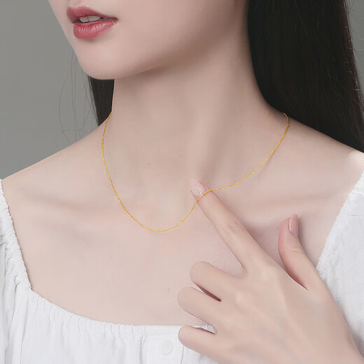 Safir 18K gold necklace for women, fashionable and versatile O-shaped chain, K yellow color gold clavicle chain for girlfriend, about 45cm