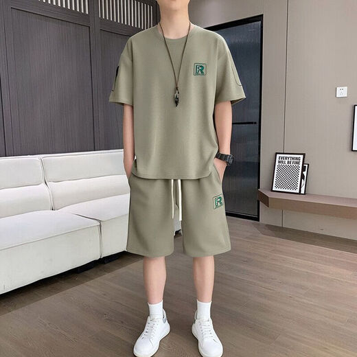 Belle Shangxi 2025 Summer Minage à manches courtes Shorts décontractés Suisse décontractée pour hommes T-shirt de soie de glace pour hommes Pantalon à cinq points Set 829 Black Suit M Recommandé 90-110jin [Jin est égal à 0,5 kg]