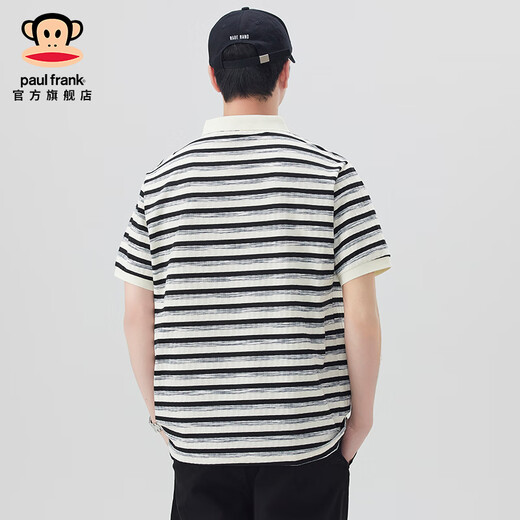 大嘴猴（paul frank）美式潮牌条纹翻领短袖POLO衫男夏季薄款宽松休闲百搭男装打底体恤 黑蓝色693D【官方正品】 M 【建议105-120斤】