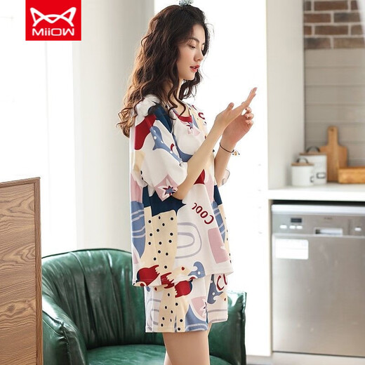 
Catman (MiiOW) pure cotton pajamas for women in summer shorts shorts thin cute student cotton summer casual home clothing set Champagne color A9856 shorts M (80-100Jin [Jin equals 0.5 kg])