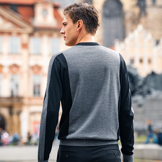 Mr. T-shirt en laine à contraste noir et gris 2025 Machine d'automne Pull laine de laine lavable PT15565 Galaxy Gray L (175)