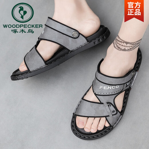 Spechts Sandalen Herren 2025 Neue Sommer im Freien Dual-Use Non-Rutsch-Strandschuhe Leder Leder-Sandalen Pantoffeln Männer schwarz 39