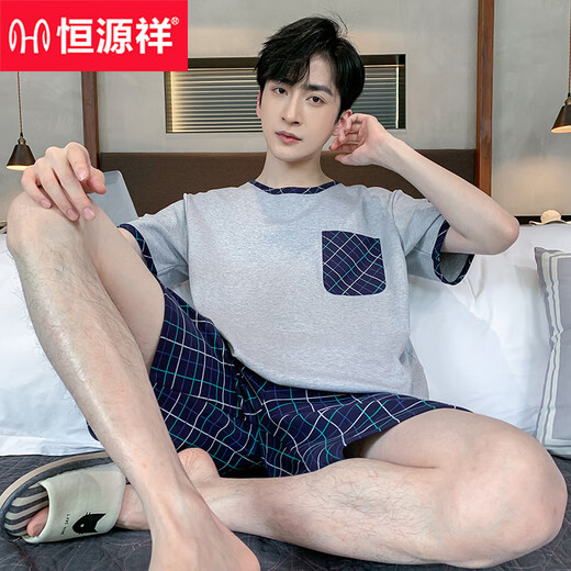恒源祥男士睡衣男款夏季薄款短袖短裤加肥加大码中青年可外穿家居服套装 9926# L 【建议100-120斤】