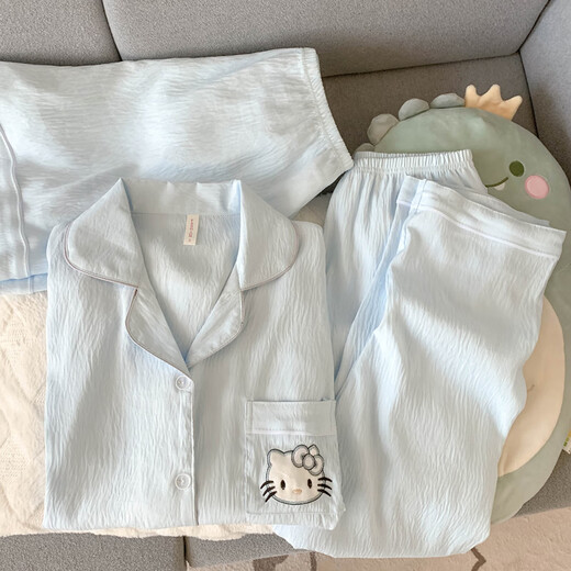 Ji Yafu Crayon Xiaoxin Sommer dreiteiliger Pyjama-Frauen-Kurzarm-Langhose dünne Ins Stil Sommer Baumwollgarn Home Kleidung Yunduo Cotton-J9901# Paradise Welpe Drei-Keugel-Set M [vorgeschlagen 75-100jin [Jin gleich 0,5 kg]]]