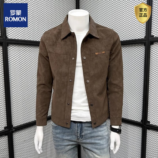 ROMON 2025 new spring and autumn jacket men's handsome trendy lapel imitation suede autumn top men's trendy jacket black M (recommended 90-110Jin Jin equals 0.5 kg)