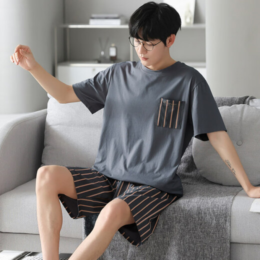 Yalu Modal Summer Pyjamas Herren dünne lose Shortsleeved Shorts für Sommersporthausbekleidungsanzug QDM3519# L