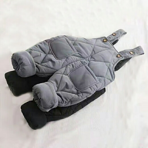 Warm winter baby down cotton overalls for toddlers, quilted and warm, women's outer wear with openable stalls, boys' winter baby thickened cotton pants, down cotton black 100