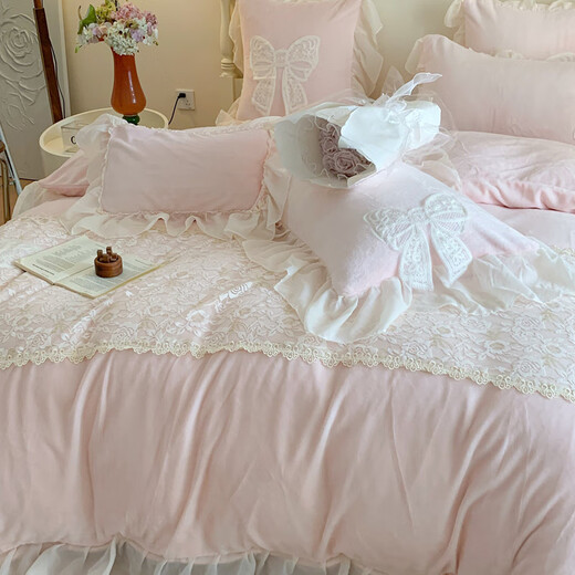 Mengjie Home Textiles 2025 New Princess Style Butterfly Fairy Thickened Baby Velvet Milk Velvet Four-piece Sheet Set Bed Cover Velvet Butterfly Fairy Yellow 100 Count 1.5 Bed Cover Four-piece Set (Duvet Cover 200*230cm)