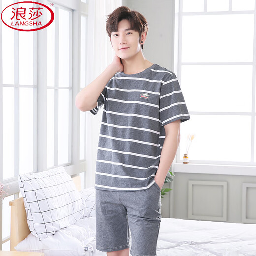 Langsha Summer's Men's Pajamas плюс жир плюс большие валотные хлопковые летние хлопковые хлопковые короткие рукавы для домашней одежды молодежь корейский стиль тонкий рукав 9928 [шорты шортов] XL [Рекомендуется 130-145Jin [JIN равно 0,5 кг]]]