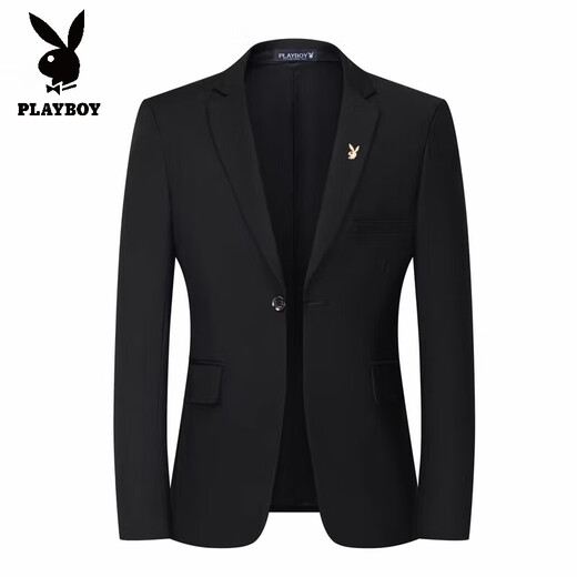 花花公子（PLAYBOY）2025新款西服套装男三件套秋新款休闲上班职业装新郎结婚礼服男 黑色2扣西服+西裤 皮带+领带+领 L 建议113~125斤穿