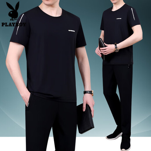 Playboy (Playboy Outdoor) Sommer Ice Seide Kurzärärmelte T-Shirt Herrenanzug 2025 neuer Stil mittleren und älterer Vatertags Sommer Sportbekleidung zweiteiliger JM869 Bean Green XL