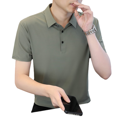皮尔卡丹（pierre cardin）冰丝无痕Polo汗衫男短袖t恤男士夏季速干高端纯色休闲翻领半袖T恤 6629棕绿色 M (约90-110斤可穿)