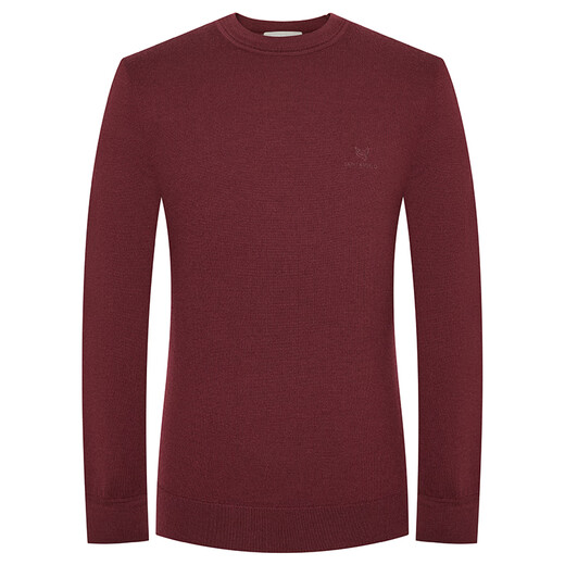Angel Bird Sweater Men's Autumn New Year's Wear Business Long-Sleeved Round Neck Wool Sweater Pure Wool Versatile Sweater Inner Dark Red 3XL -54(190/108)