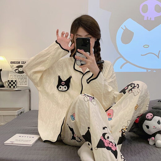 简方位高档睡衣女士春秋款纯棉长袖网红风家居服全棉秋冬季开衫月 【开衫套装】9207 均码 M【建议70-90斤】
