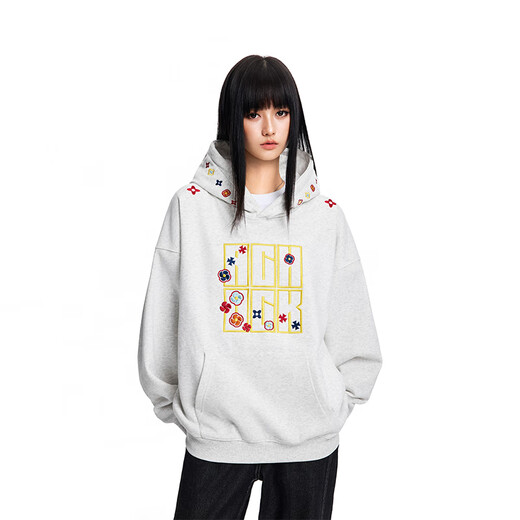 A CHOCK Achock official store American hip-hop stamp embroidery couple tops and jackets trendy brand new hooded sweatshirt white flower gray L