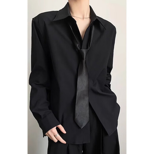 An Chuxia black Naples dk shirt for men to wear a complete set of high-end summer British yuppie style ice silk shirt two-piece set black shirt + black trousers L 120-135Jin Jin equals 0.5 kg can be worn