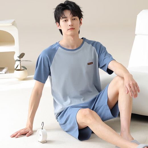 七匹狼（SEPTWOLVES）2025新款男士睡衣夏季纯棉薄款短袖休闲加大码家居服套装可外穿男 13603 4XL (180-200斤)