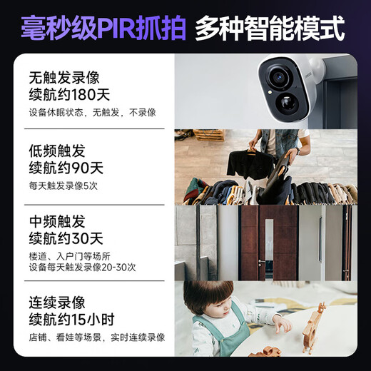 神眸免插电摄像头家门口无线监控器国家补贴高清室内外用磁吸免打孔手机远程看护智能夜视低功耗长待机