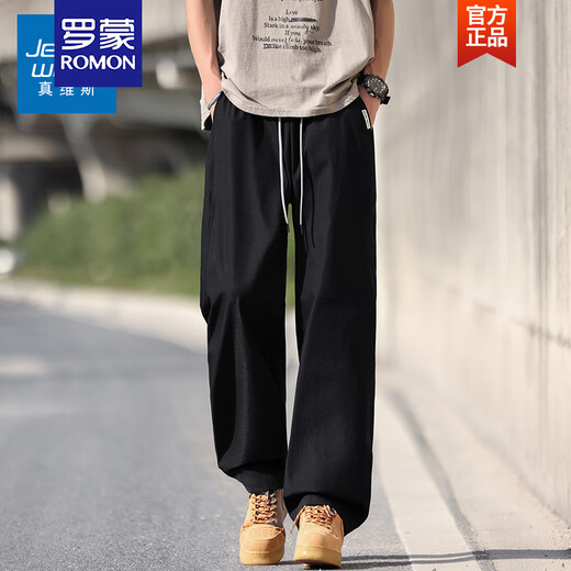 Romon Summer Straight-Leg Casual Hosen für Männer lose Trends und vielseitige eisige und atmungsaktive Jugendsporthosen CJ6636 Black 3xl