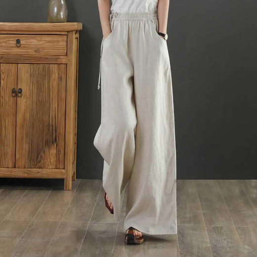 Jiaobifu 2025 summer silk linen wide-leg pants cotton linen slimming straight pants Guangzhou thirteen-row cotton linen wide-leg pants women's summer green lace-up style 9793 M Recommended 100 to 115 Jin [Jin equals 0.5 kg]