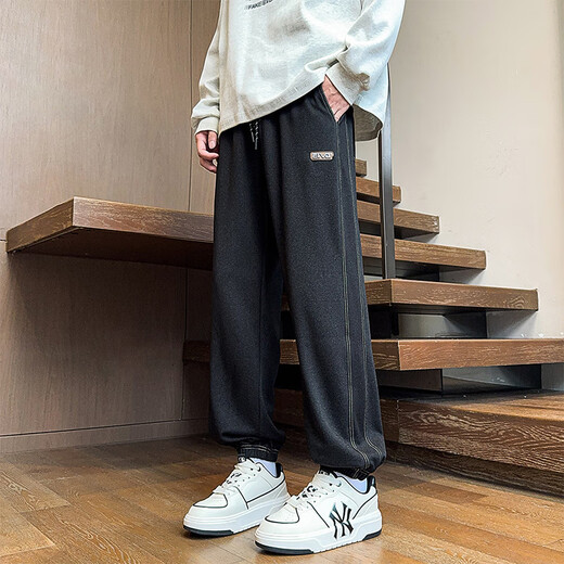 Fat men's fat men's extra large size casual pants men's plus size plus size fat sports velvet pants men's 300Jin Jin equals 0.5kg overalls black leggings plus velvet 6XL recommended 220-240Jin Jin equals 0.5kg