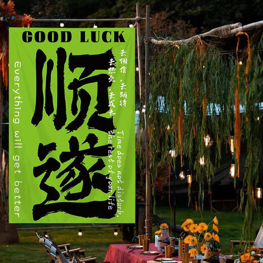 咏幻打卡户外露营氛围感装饰布卧室餐厅背景布墙布毛笔字挂布 4882-风水宝地 文字尺寸联系客服