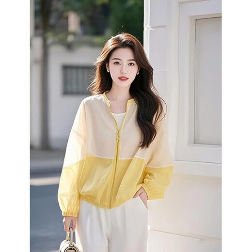 Woodpecker (TUCANO) 2025 summer new design contrast color splicing sunscreen short jacket for women loose and loose versatile long-sleeved top main picture color S recommended 80-100 Jin [Jin equals 0.5 kg]