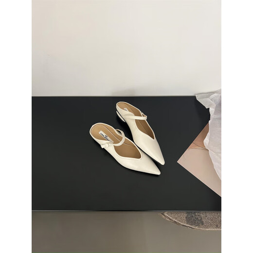S.Sofea French Baotou Point Sandals Chaussures pour femmes 2025 Spring and Summer Temperament Single Shoes 010-9904 Black 35