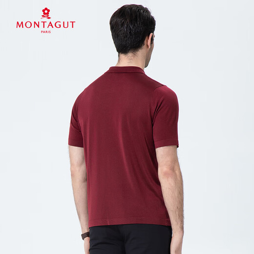 Mengtejiao [Recomendado por la madre central] [Seda brillante de color brillante/mostrador de color brillante] Camiseta de manga corta para hombres en el verano Polo de la solapa de negocios de color sólido 9195 Borgoña 3 160/80a