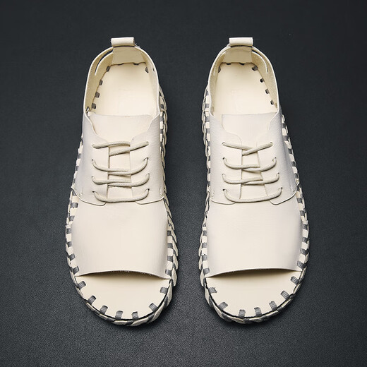 Steffie Love Sandalias de cuero romano Tendencia de los hombres 2025 Summer Internet Estilo de celebridades Fashion Soft casual Driving Teenager Men's Beach Zapatos 9926 Negro 38
