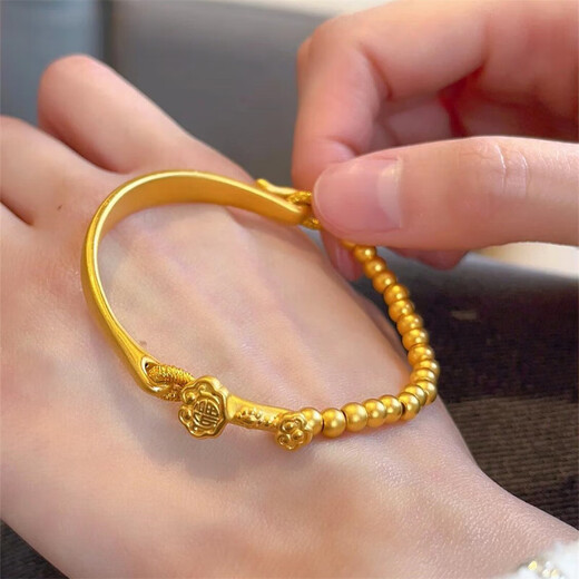 Zhou Ke Lao Phoenix 999 ancient gold half bracelet half chain gold transfer bead bracelet birthday gift for girlfriend lock half bracelet hand