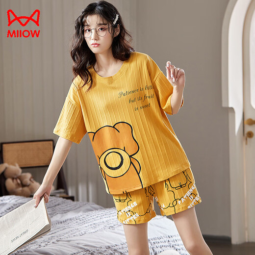 Cat man pyjamas pour femmes en été coton pur coton mignon de style coréen étudiant collégial court à manches courtes en deux pièces en deux pièces peut être portée à l'extérieur de GXT-6636 m (recommandée 80-95 Jin [Jin est égal à 0,5 kg]))