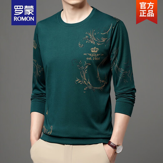 Romon (Romon) T-shirt à manches longues d'âge moyen et de jeunes hommes et d'automne à manches longues à manches longues fin 2024 Nouveau t-shirt de chemise de base pour hommes d'âge moyen B6627 Green supérieur M 165/105/48 Recommandé 120jin [Jin égal à 0,5 kg]