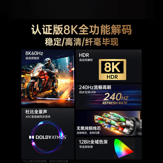 HULK (LLANO) Câble HDMI Version 2.1 8K60Hz 4K240Hz Câble vidéo HD compatible avec un ordinateur portable HDMI2