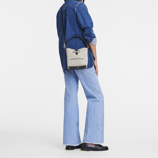 珑骧（longchamp）Roseau17字母品牌Logo印花帆布拼粒面牛皮饰边水桶包单肩包手提包 基础装(包)