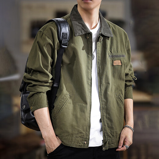 Fat Brother Work Jacket Men's Jacket Men's Loose Spring and Autumn Casual Outerwear Men's Autumn Large Size Fat Lapel Top Dark Gray XL Weight 155-175Jin Jin is equal to 0.5 kg