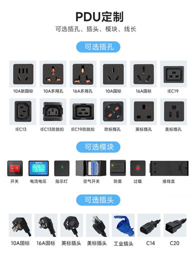 BEYZK大唐卫士pdu插排机柜插座防雷排插10A开关16A大功率32a机房8/10位 ds12611  16a插头 3米2.5平方 e