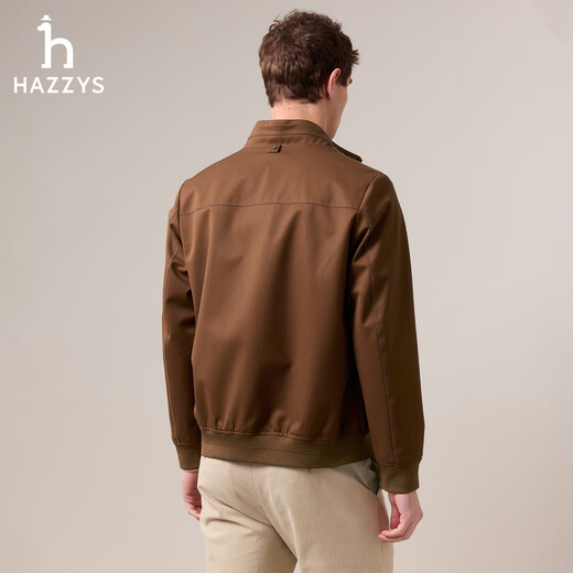 HAZZYS Men's 2025 Autumn New Water-Repellent/Windproof Stand Collar Jacket Men's Wool Blended Jacket ASVZU0CCU04 Brown BW M (170/92A 46)