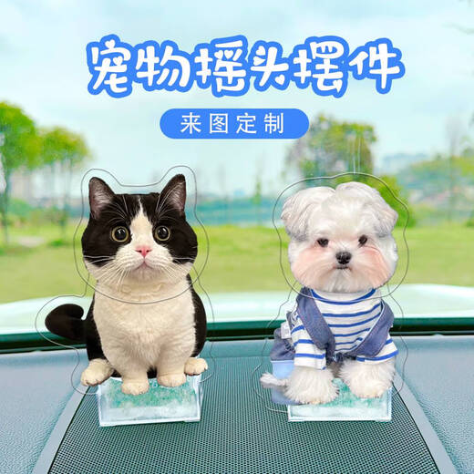 语森忆宠物摇头摆件定制车载摇一摇猫咪柴犬狗照片定制摇摇乐亚克力立牌 691款头像定制 太阳能电池双用