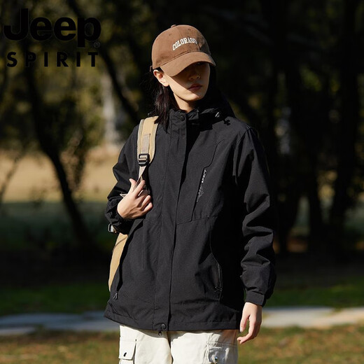 吉普（JEEP）情侣冲锋衣女秋冬季户外三合一薄款运动防风登山服夹克外套男 中国红1 1818 男款 两件套 2XL  男款 (135-150斤)