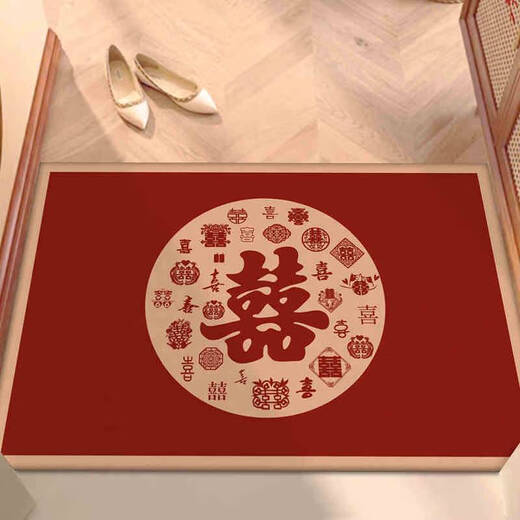 咏幻喜字结婚地垫喜庆入户门红色婚房门口进门脚垫入户卧室地毯 YH喜结良缘-8-4837 1件数 50*80CM清爽无毛毯面