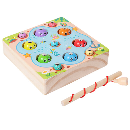 Sangetian Children's Magnetic Fishing Toy Early Education Enlightenment Magnetic Absorption Wooden Fish Catching Insect Parent-Child Hand-Eye Coordination Fine Movement Fun Fishing Insect Catching Game (Solid Wood Thick Bottom)